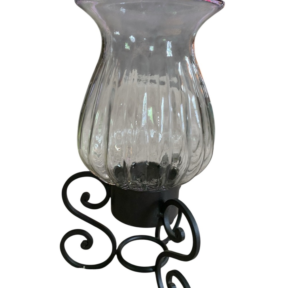 Elegant Glass Vase with Black Metal Stand